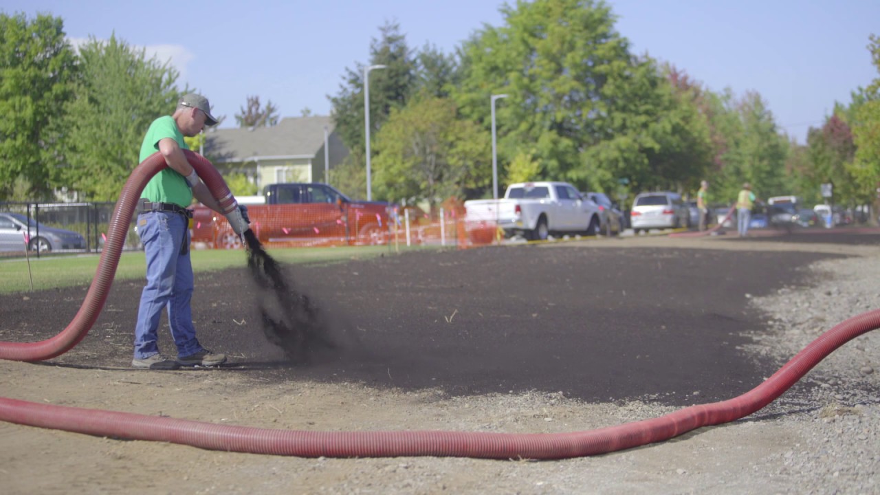 Express Blower TM-45MD Terraseeding an Athletic Field