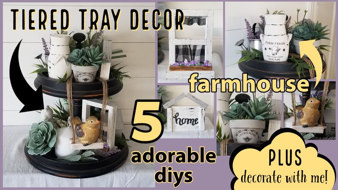 5 MUST SEE~Adorable & Gorgeous Farmhouse Tiered Tray DIYS~Dollar Store Farmhouse Decor Ideas