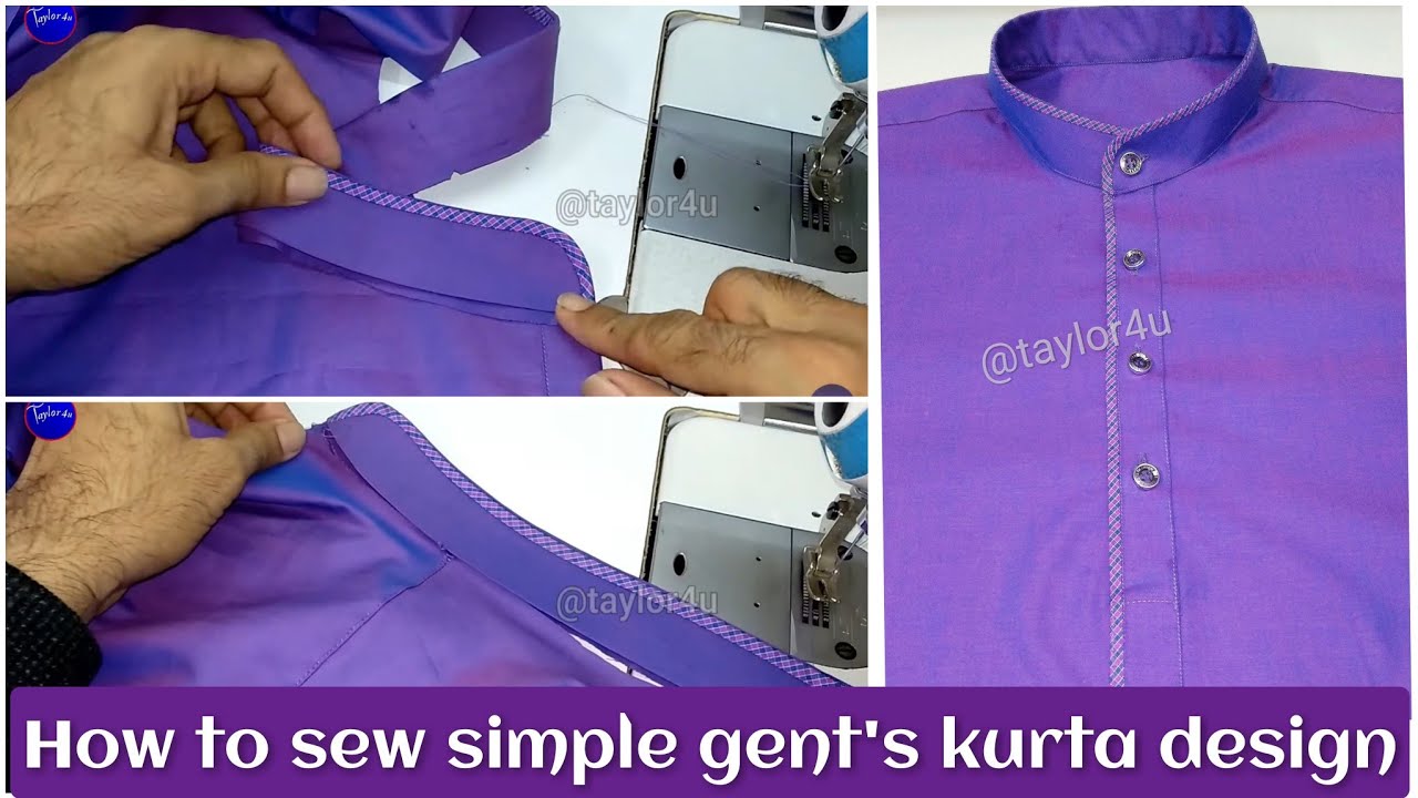 how to sew simple gents kurta front patti piping design | kurta neck | mens kurta placket