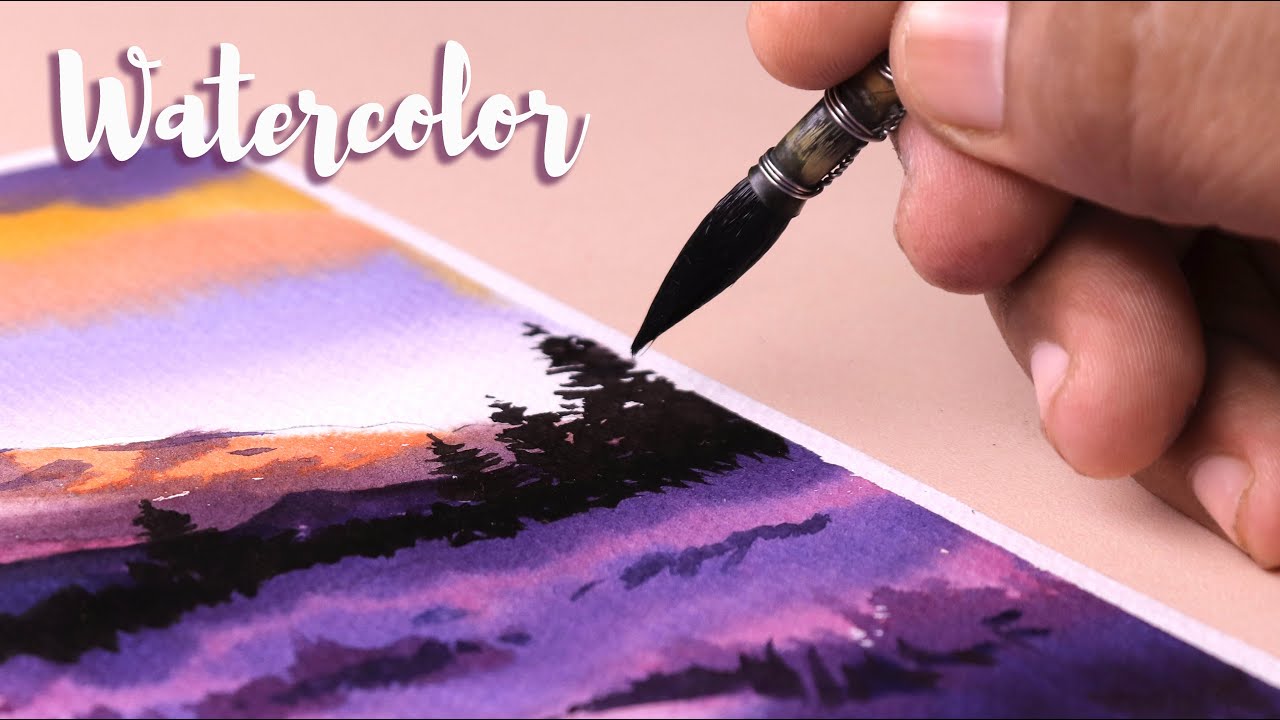 How I painted mountain and flowers with watercolor | Watercolor Painting landscape