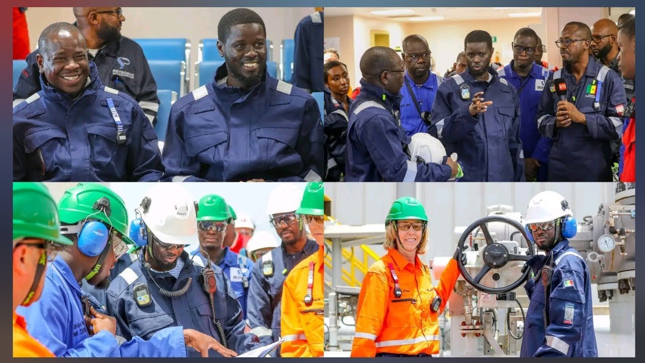 le Pr&eacute;sidentDiomaye Faye, a assist&eacute; &agrave; la production des premiers barils de p&eacute;trole sur la...
