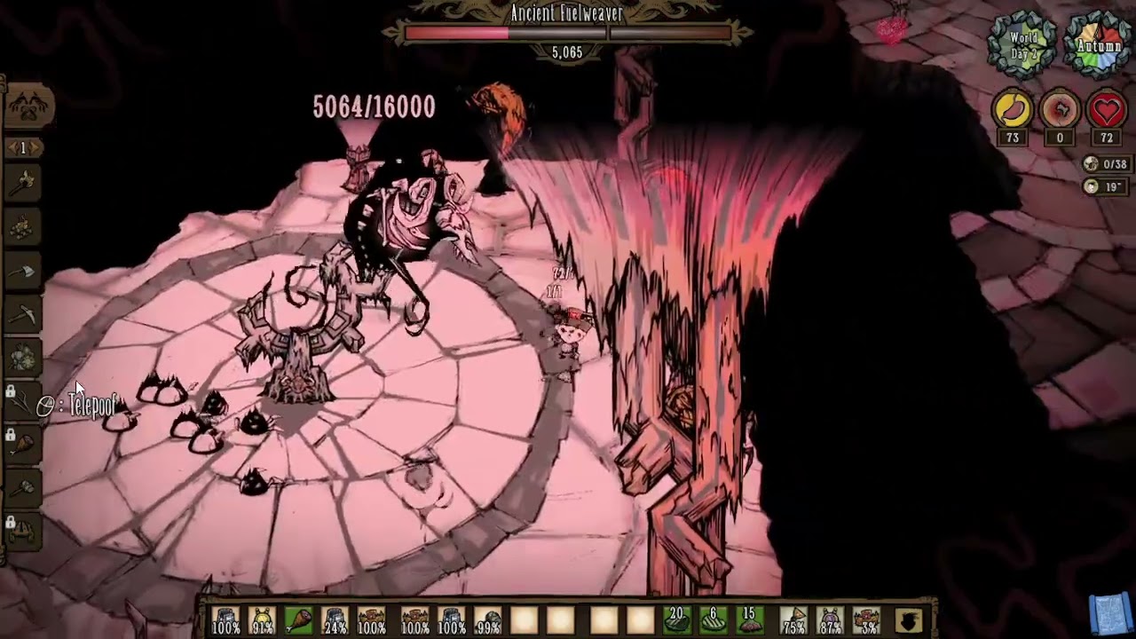 [DST] Wes vs Ancient Fuelweaver (No Weather Pain, Bee Queen Crown) Practice Fight