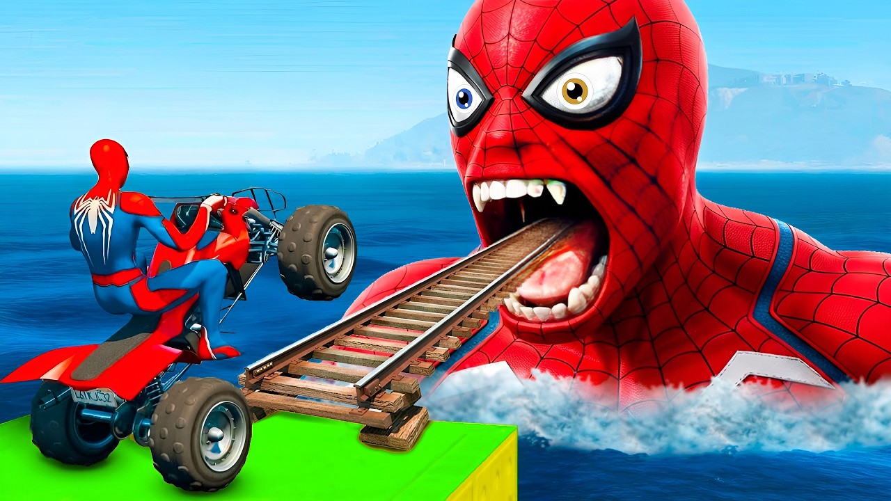 الأبطال الخارقين على دراجة نارية Spider-Man Rescue batman vs iron man vs venom funny GTA 5 superhero