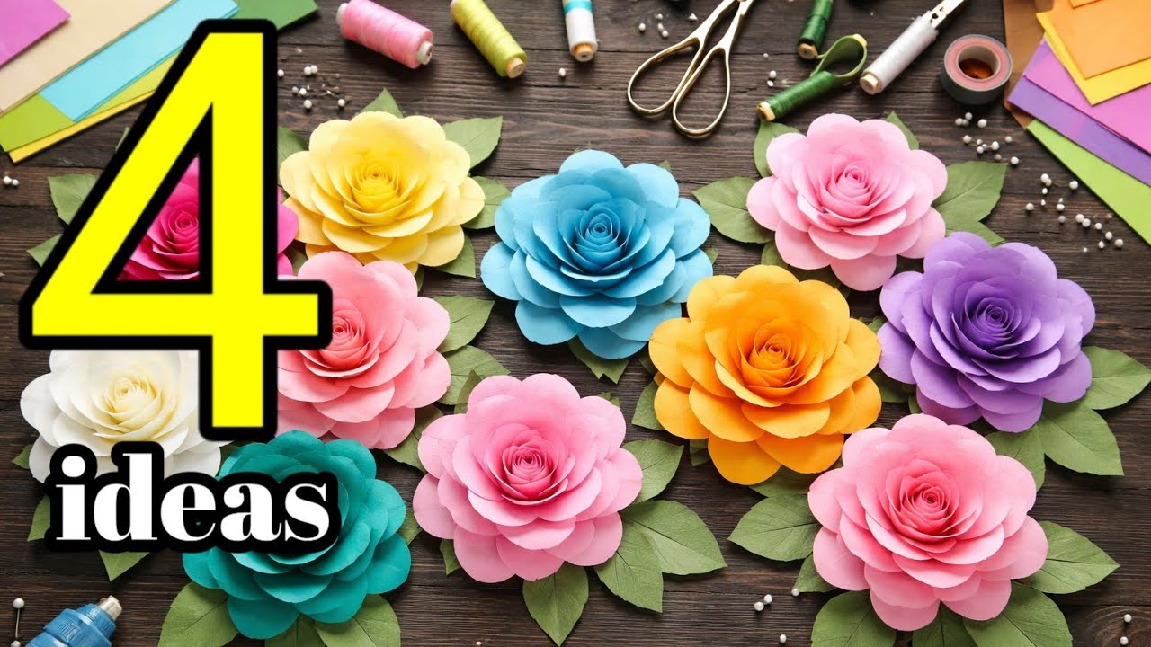 4 paper flower wall hanging! Paper craft ideas 😍