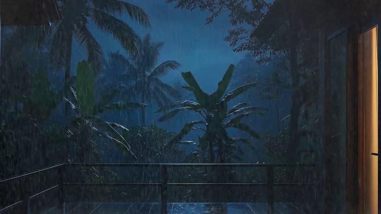 Drift to Sleep with Soft Rain Sounds and Distant Storm at Forest Cabin Terrace 🌧️