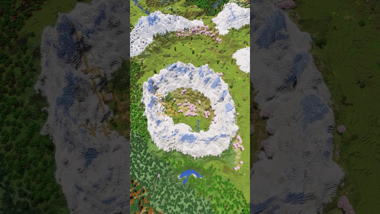 BEAUTIFUL Minecraft Cherry Grove Mountain Circle Seed! (With A Village!)