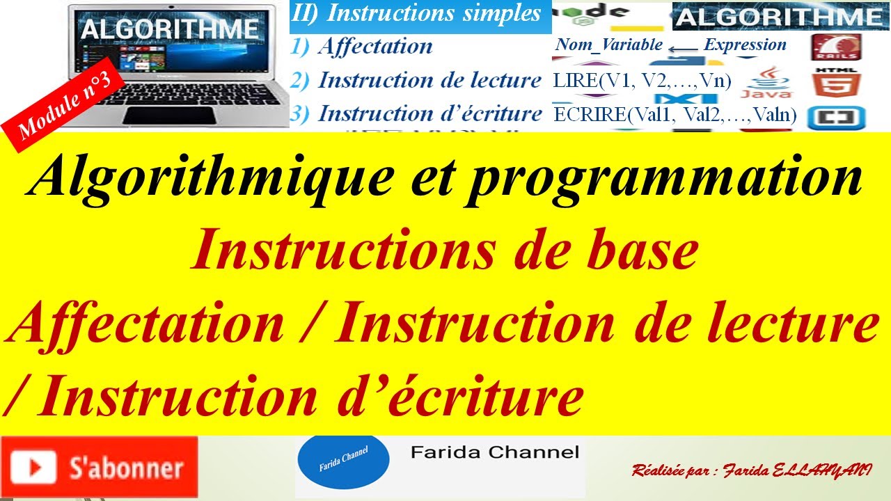 algorithmique instructions de base / affectation / instruction de lecture / instruction d&rsquo;&eacute;criture