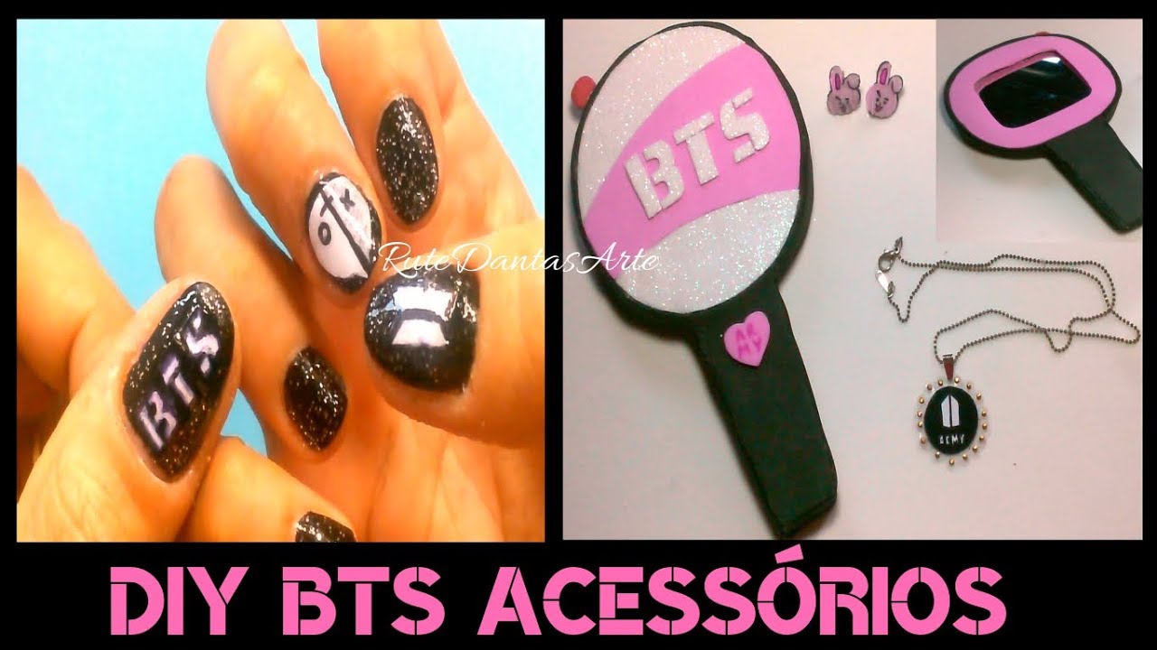 DIY BTS: Unhas Decoradas, Espelho Lightstick, Colar e + #BTSAcessories #diykpop #BTSARMY