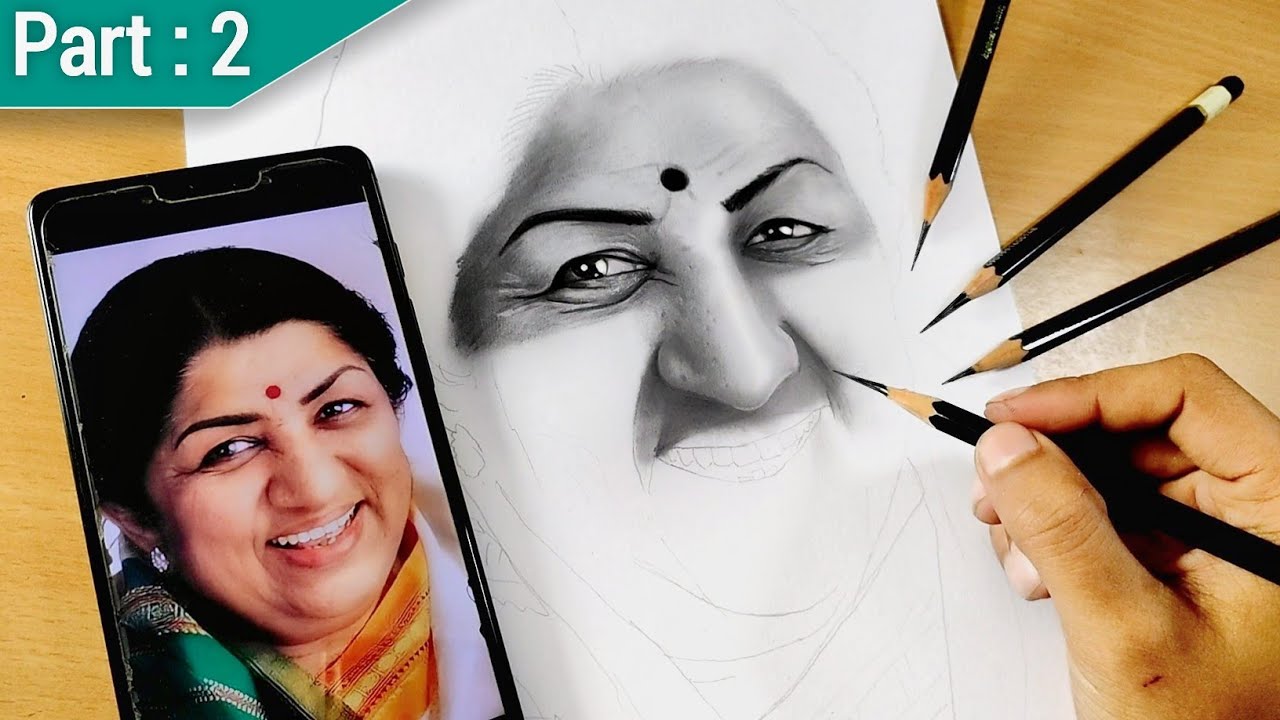 Lata Mangeshkar Drawing Tutorial || How to Draw Lata Mangeshkar || Lata Mangeshkar Sketch