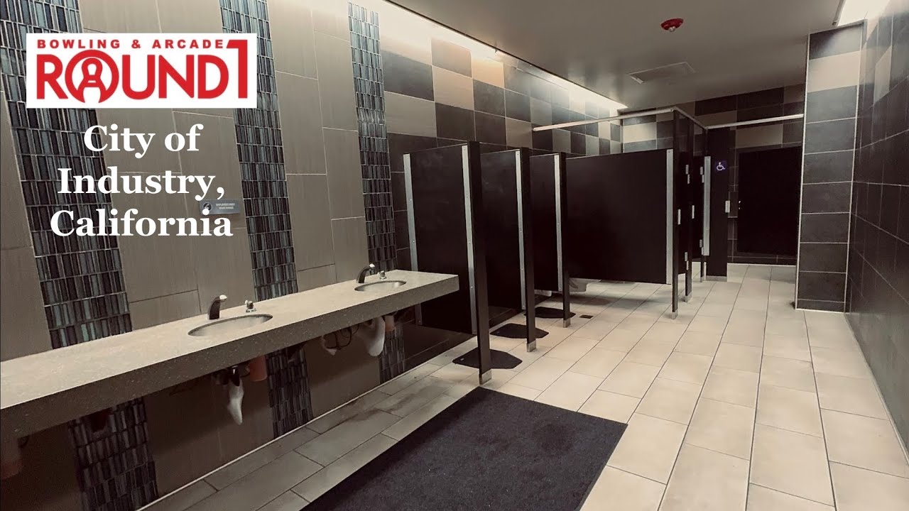 Round1 Arcade Tour | Men’s Women’s Restroom AS Urinal, Afwall Toilet Flush, XLerator Hand Dryer | CA