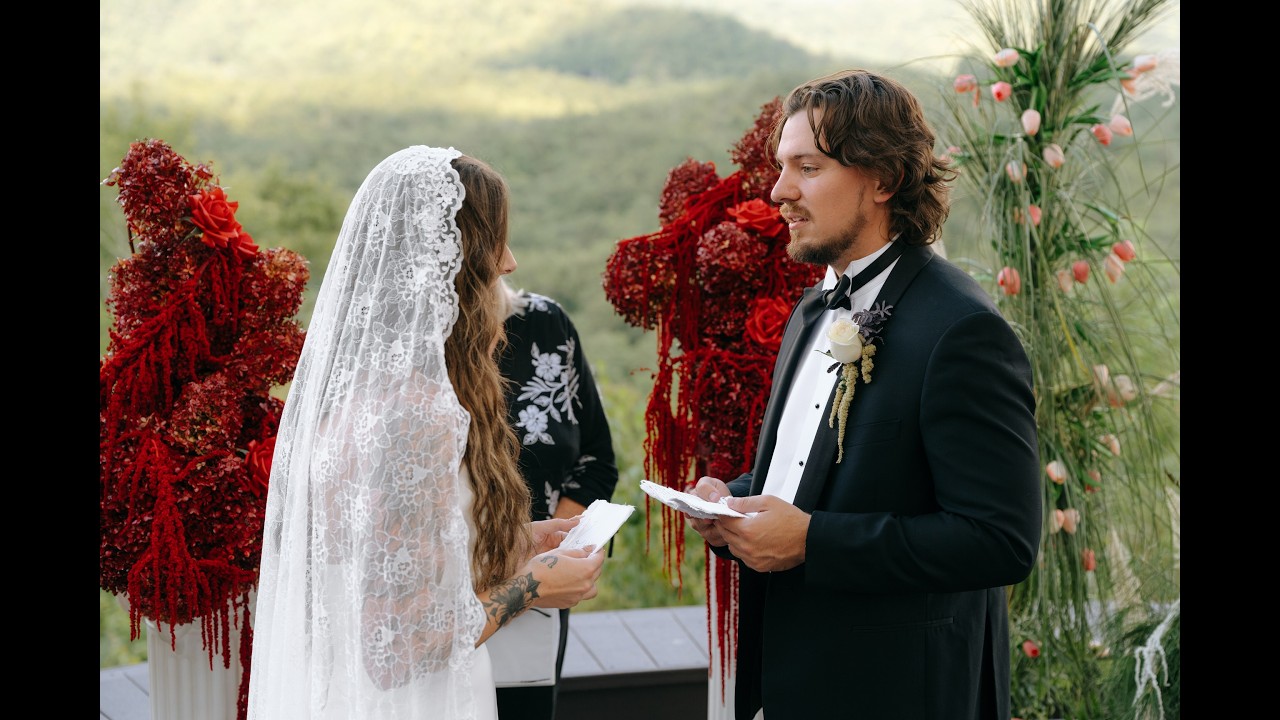 The Art of Love | Romantic Super 8 Wedding with Mantilla Veil & Burgundy Hues
