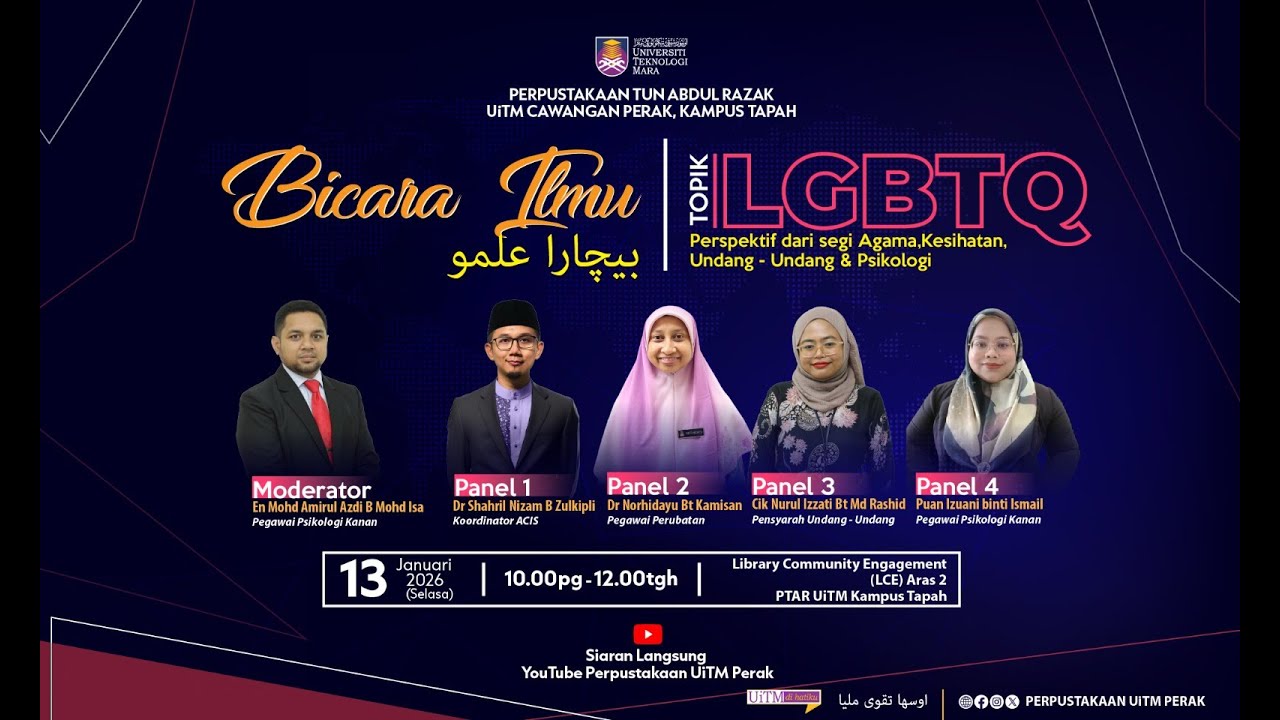 BICARA ILMU @PTAR TOPIK LGBTQ: PERSPEKTIF DARI SEGI AGAMA, KESIHATAN, UNDANG-UNDANG & PSIKOLOGI