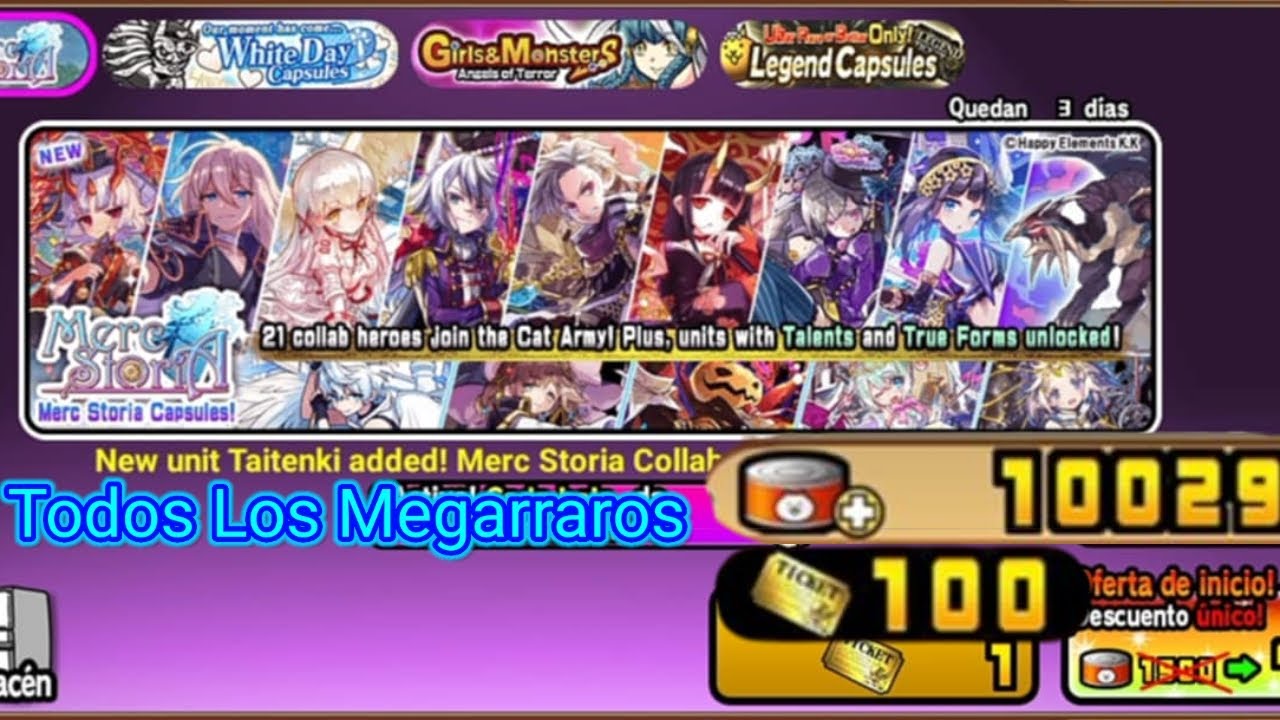 Todos Los Megarraros Banner/Gacha La Colaboración Merc Storia THE BATTLE CATS