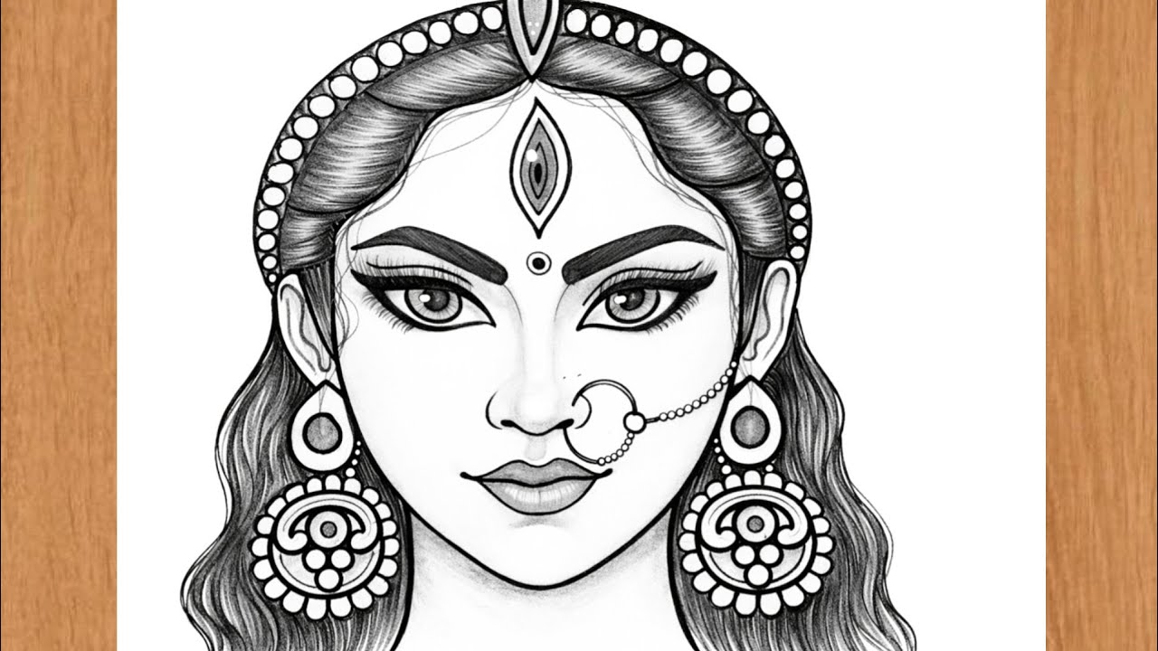  Maa devi Durga Face Drawing | Indian Goddess Art | devi maa k chitra l chitra l easy drawing kids
