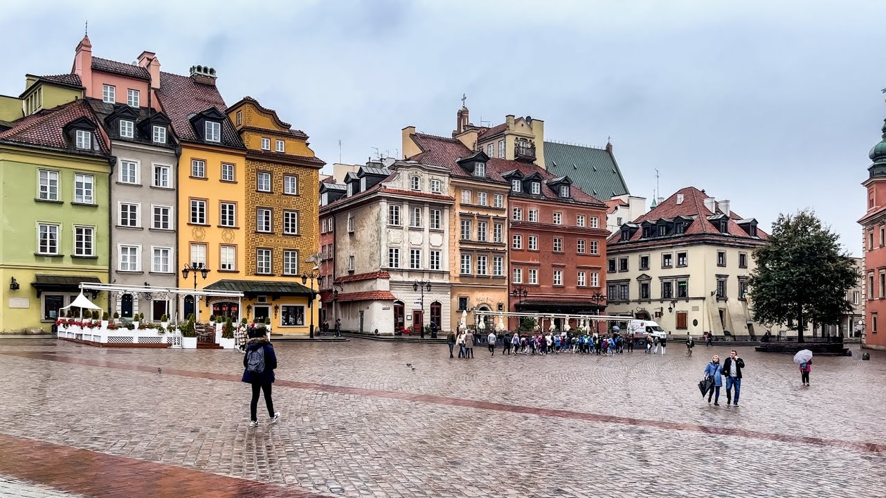 Rainy Morning Warsaw - Walking Tour Old Town, 4K 60fps City Walk - Travel Walk Tour,