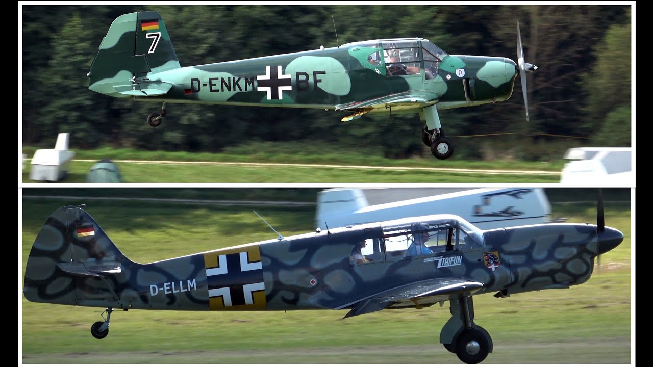 4Kᵁᴴᴰ Gomhouria Mk.6 (B&uuml;cker B&uuml; 181) & Nord 1002 (Bf 108 Taifun) Arrival @ Hahnweide Airshow 2019