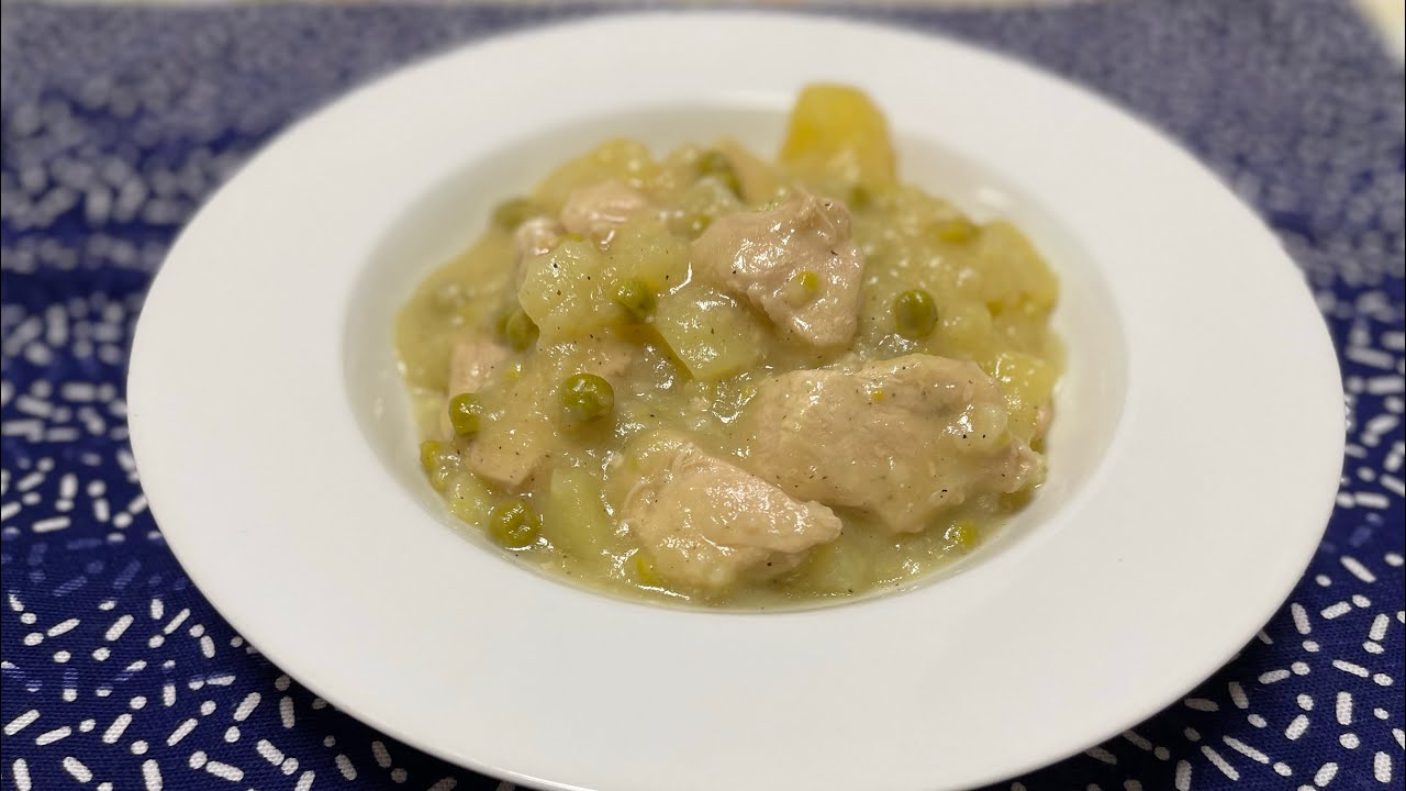 Petto di pollo con patate e piselli in umido ( ricetta mia ) con prova assaggio 🔝 😂❤️