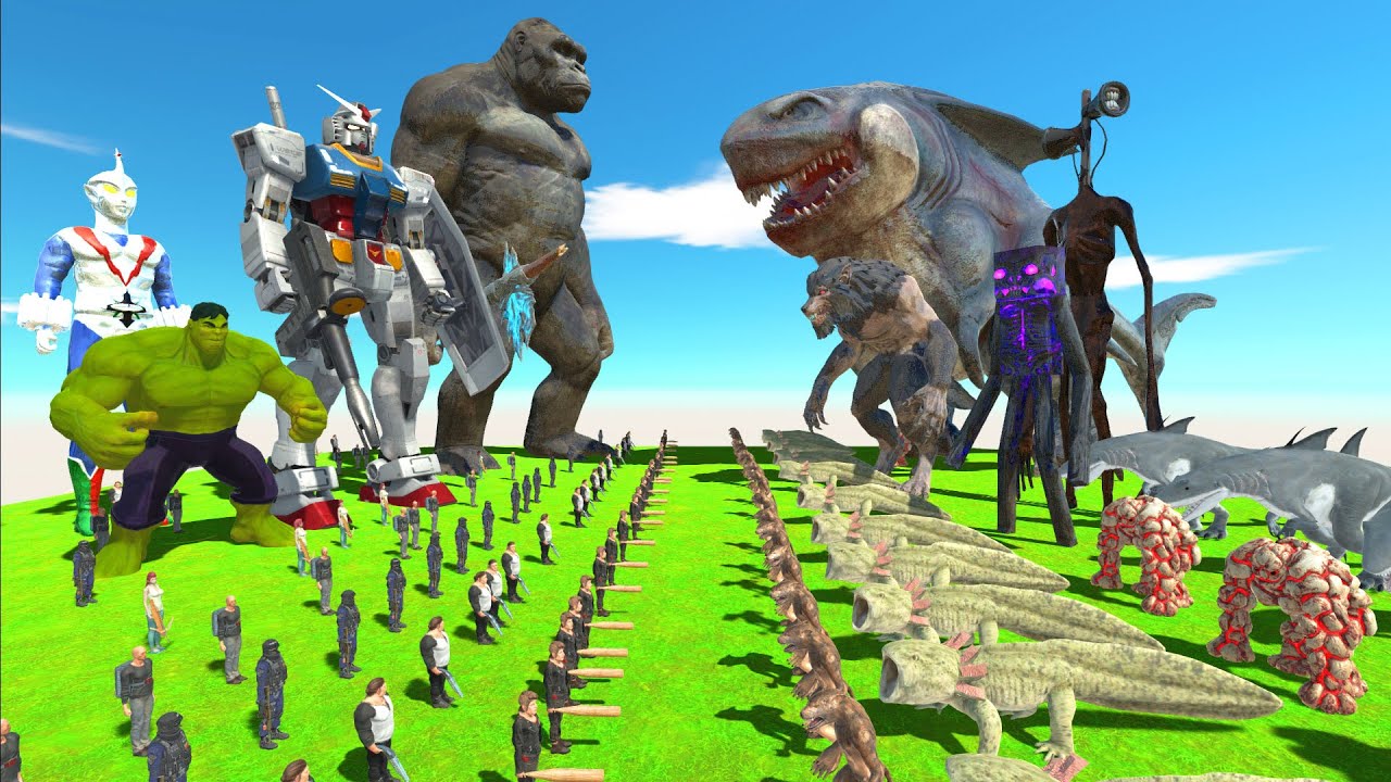 Modern War - Team King Kong + Hulk + Gundam RX78 + Zone Fighter VS Team Megalodon Rex + Werewolf