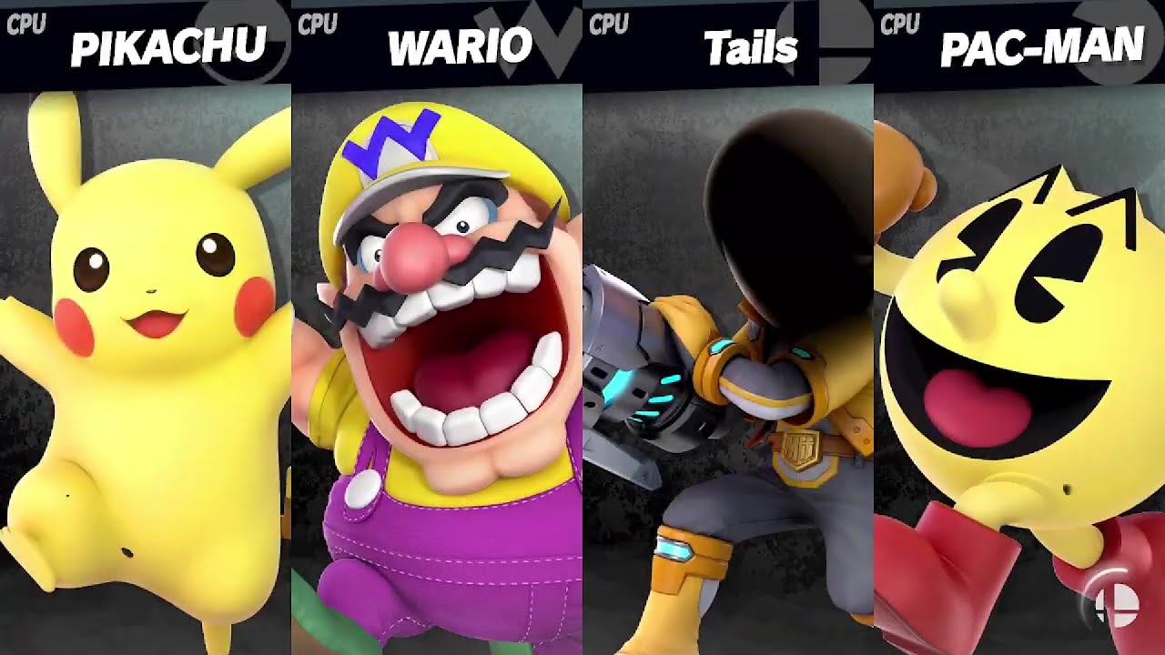 Smash Ultimate EX Pikachu VS Wario VS Tails VS Pac-Man