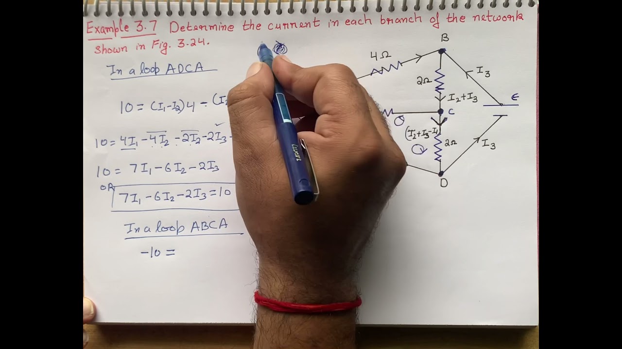 Example 3.6 Determine the current in each branch of the network shown in fig.3.24.