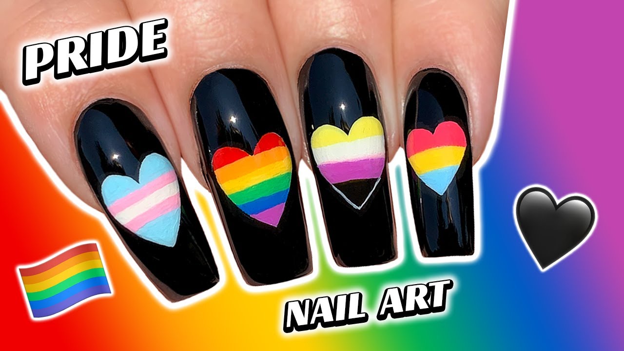 Pride nail art 🏳️‍🌈🖤 | freehand design