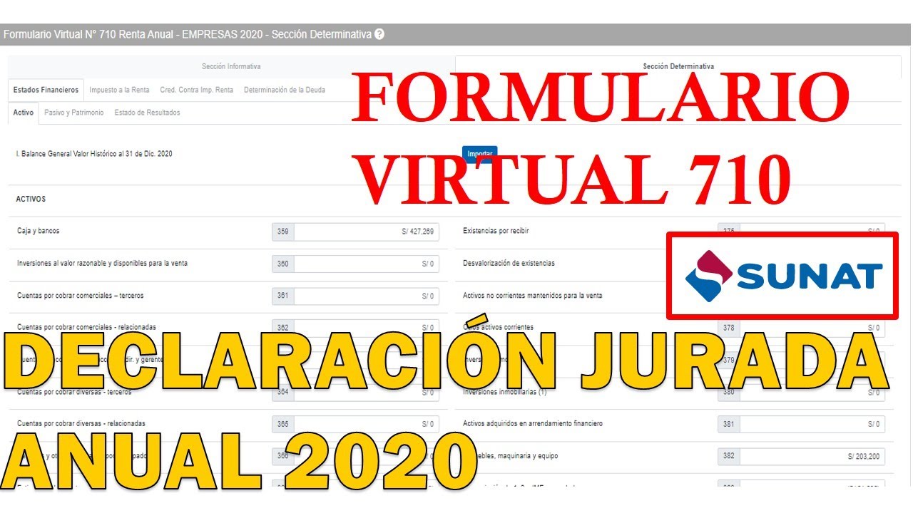 Declaración Jurada Anual 2020 - Formulario Virtual 710 Sunat