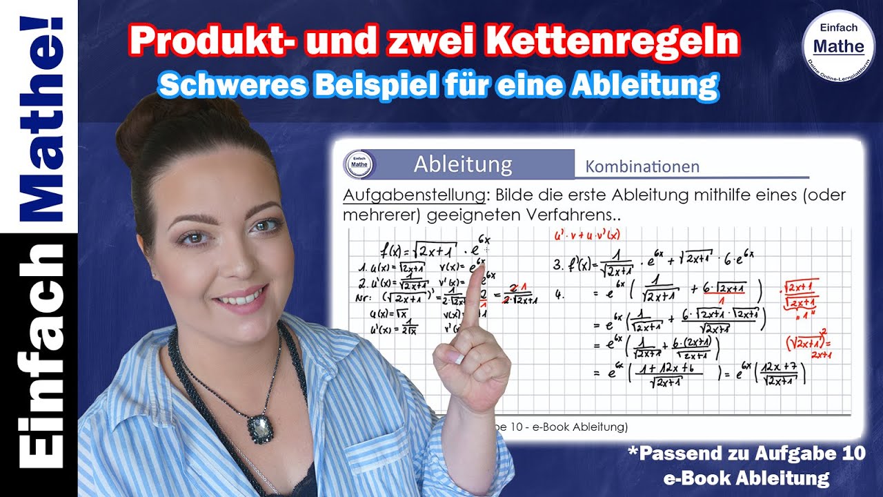 Kombination von Ableitungsregeln | Produkt- und zwei Kettenregeln (schwer) by einfach mathe!