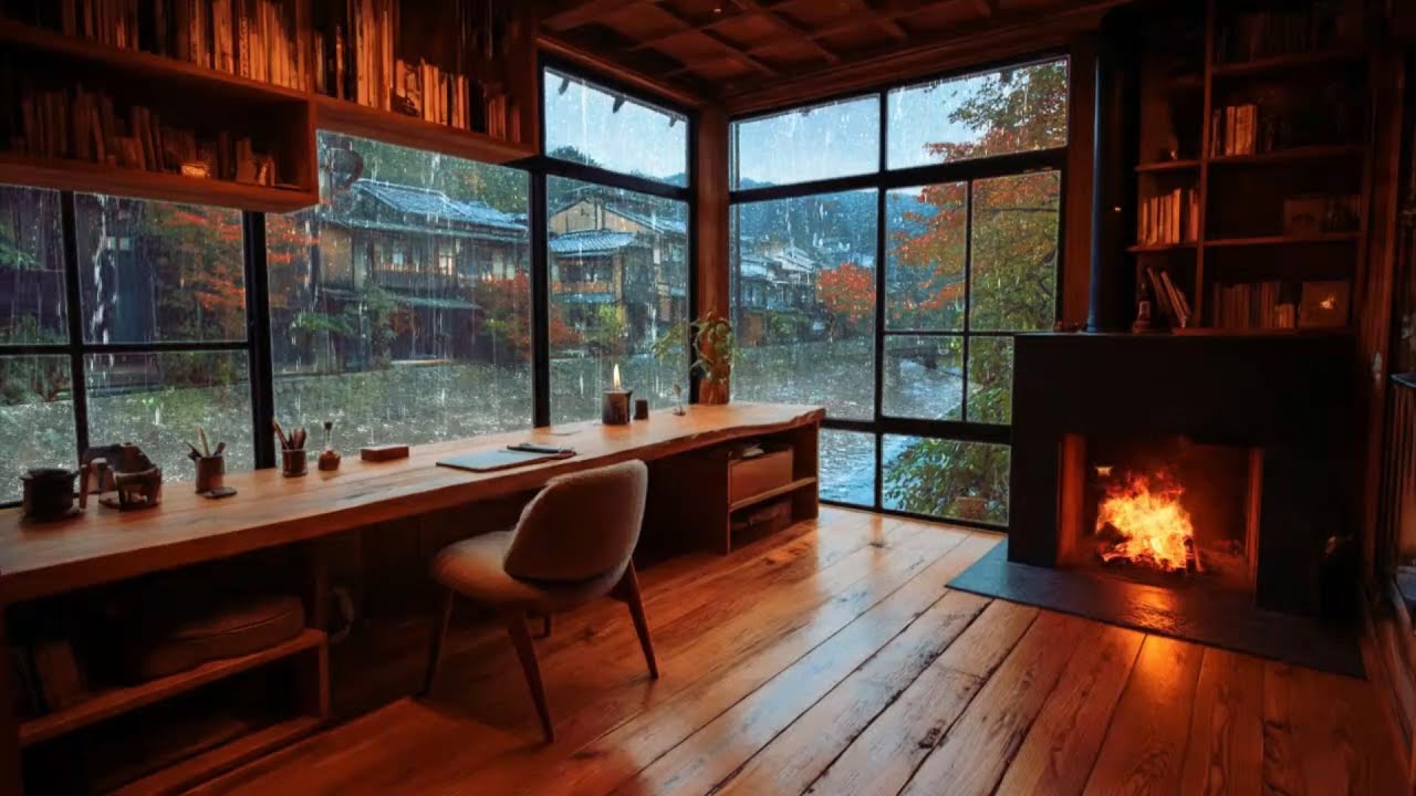 Rainstorm Outside the Window and Cozy Fireplace 🔥🌧️❄️ | Deep Sleep Soundscape