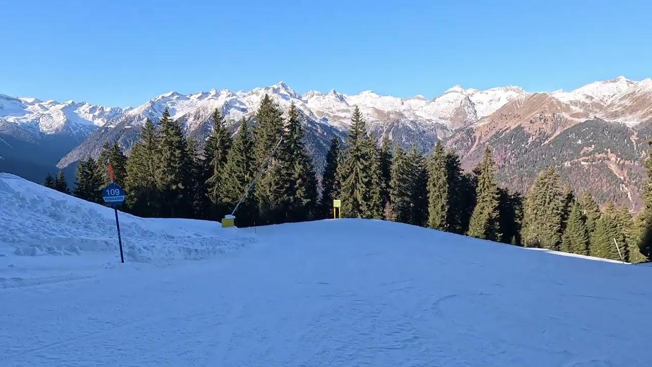 Pinzolo w Val di Sole: trasa 109-niebieska, pierwszy wjazd i zakończenie na prawo
