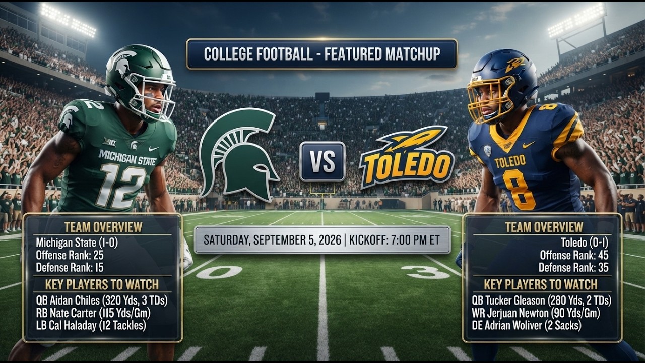 🔴 LIVE PREMIERE:  Michigan State vs Toledo | College Football NCAAF
