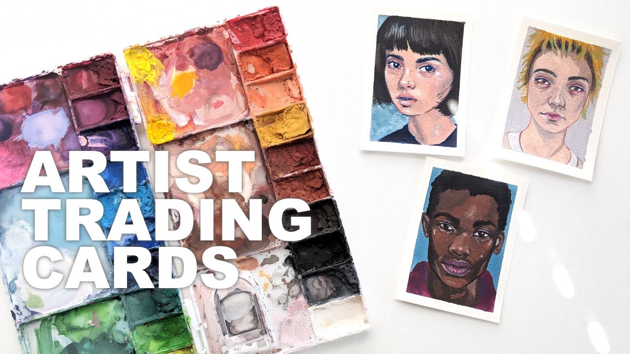 Miniature Realistic Portrait painting process // GOUACHE // June Trading Cards