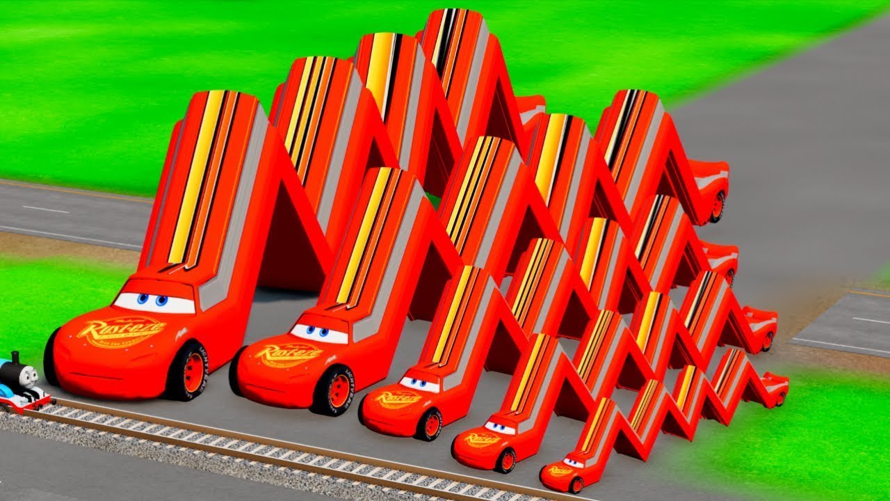 Big & Small Long Articulated Lightning Mcqueen vs Trains | BeamNG.Drive