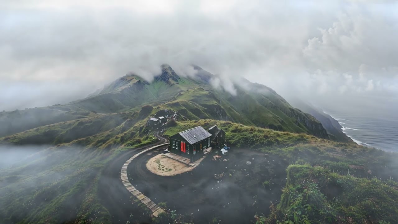 Living Alone in a Wooden Cabin • A Cinematic Ambience of Wild Weather & Ocean Waves