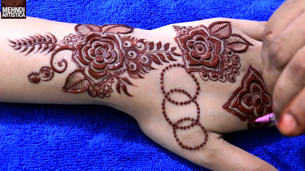 Gulf flower Henna Mehndi Design tattoo ❤️ Step by Step Mehendi Application for Hands