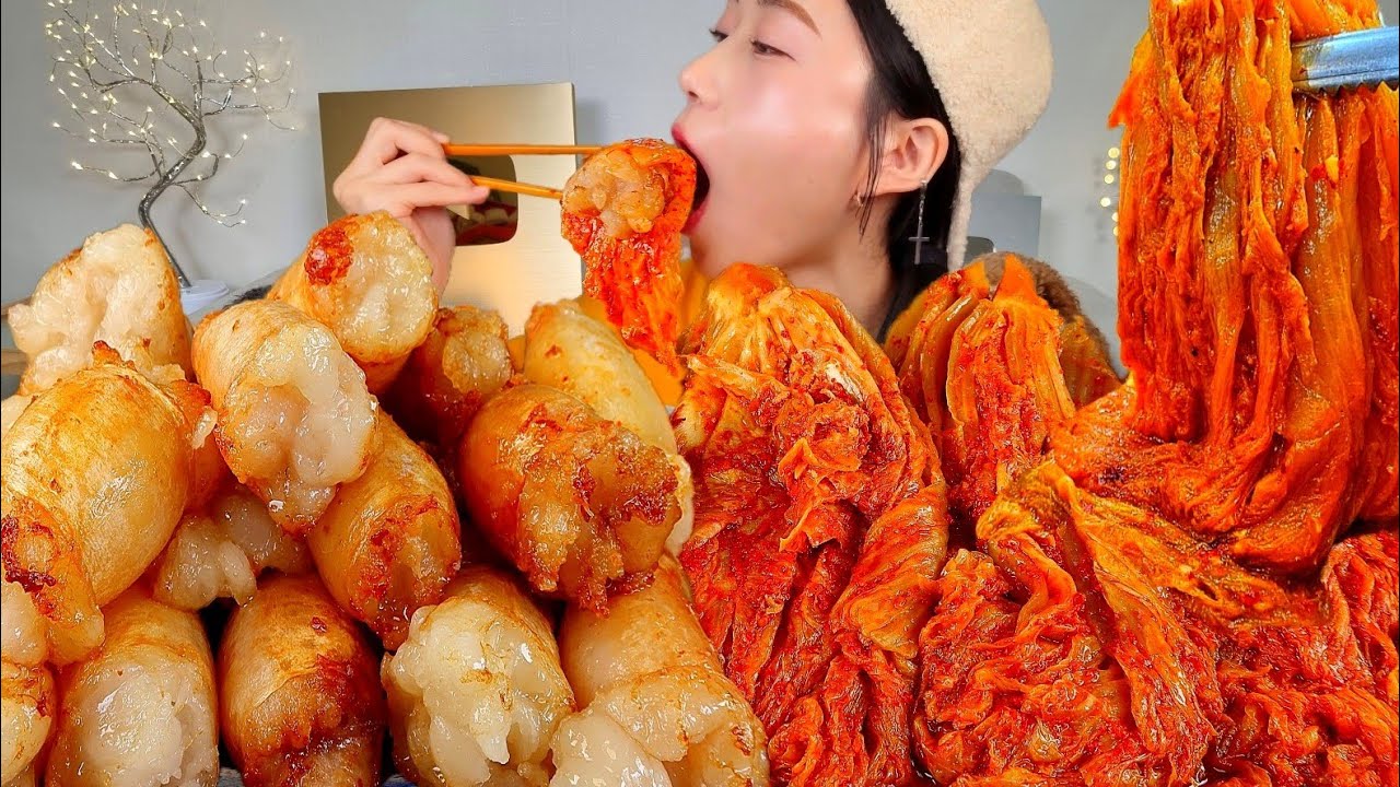 ASMR 통통하게 구운 통대창 김치찜 싸먹어볼게요!! 대창 리얼먹방 :) the beef tripe , Braised kimchi MUKBANG
