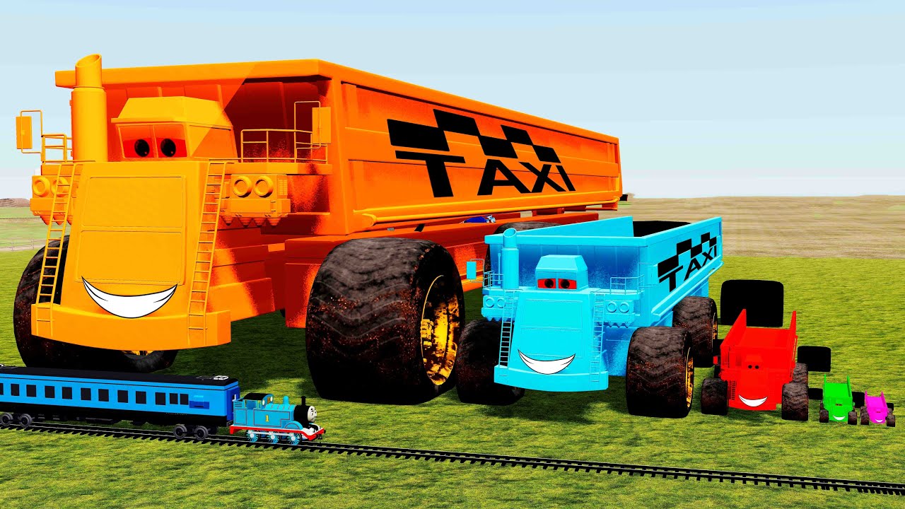 Big & Small TAXI Long Colors Colossus XXL Truck Lightning Mcqueen vs Train Thomas - BeamNG.Drive