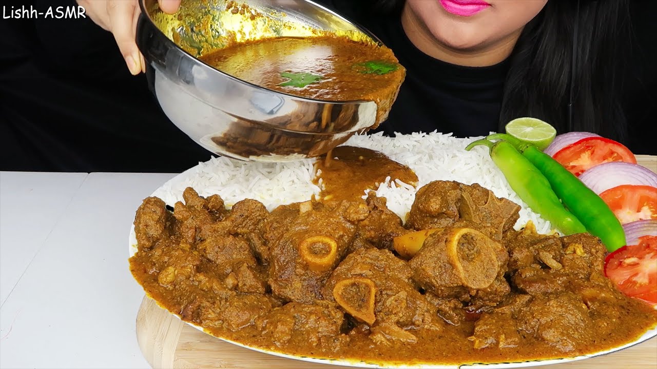 Eating Spicy Mutton Curry With White Rice| Eating Indian Food (Real Sounds Eating Show)