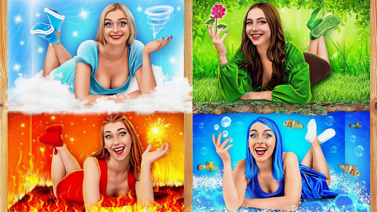 Девушка Огонь, Вода, Воздух И Земля | Война Пранков c 4 Стихиями от Trend DO Challenge