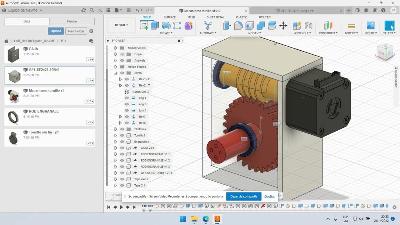 Diseño de un TORNILLO SIN FIN -  Autodesk Fusion 360