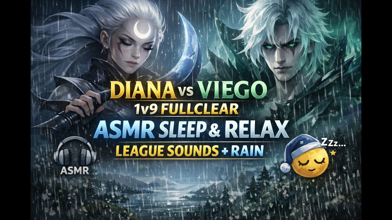~ DIANA vs VIEGO FULLCLEAR ASMR 1v9 SLEEP DEEP TO LEAGUE OF LEGENDS SOUNDS + RAIN ~