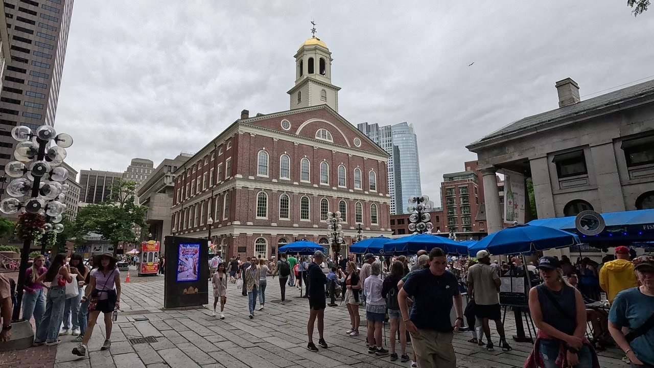 ⁴ᴷ⁶⁰ Walking Boston, MA: Tour of Government Center (City Hall, Faneuil Hall, Quincy Market)