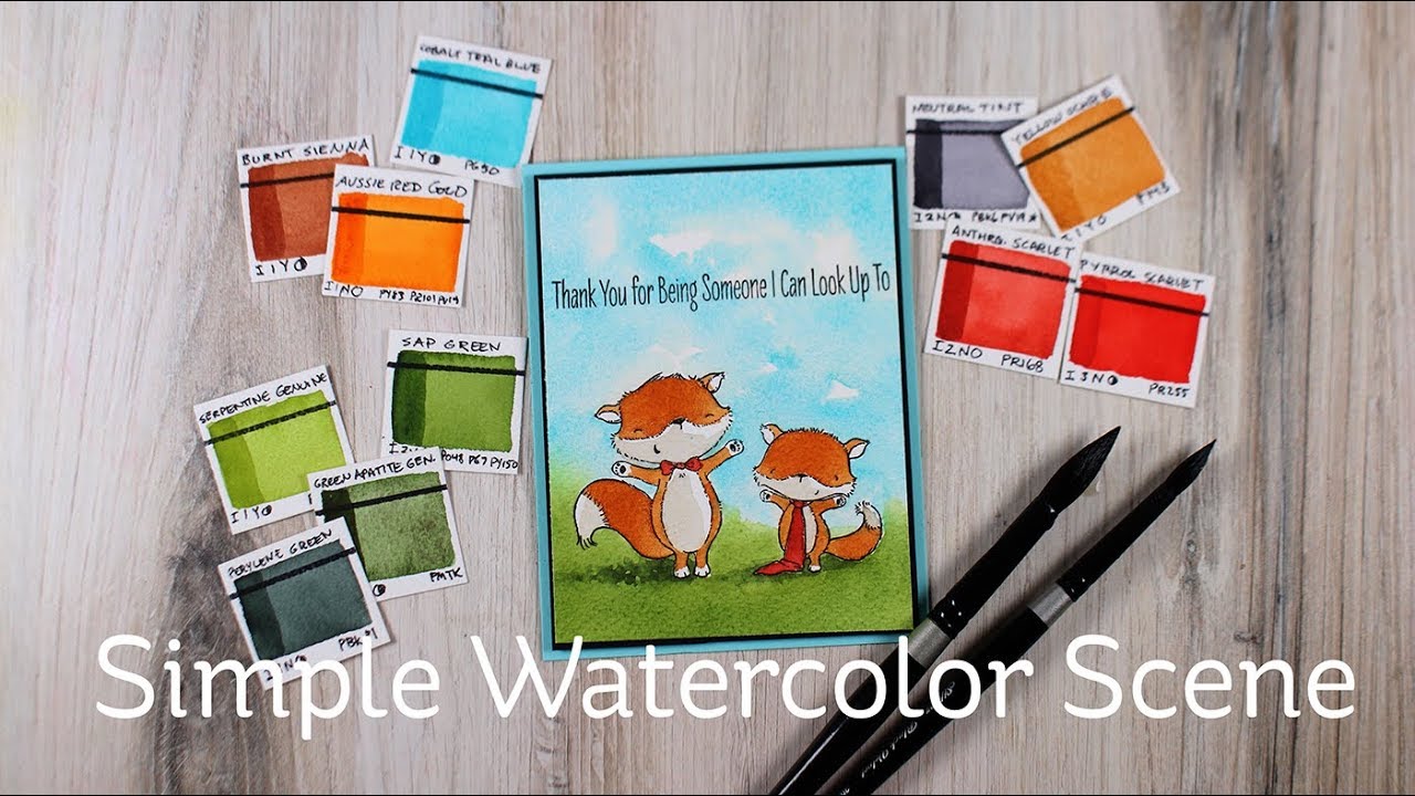 Simple Watercolor scene  - Friendly Foxes