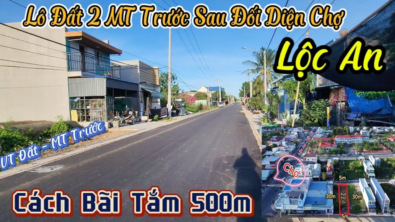 Bấn Lô Đất Hai Mặt Tiền Trước Sau Đối Diện Chợ Lộc An BRVt , Gần Bãi Tắm 500m Khu Bàn Cờ Cực Đẹp