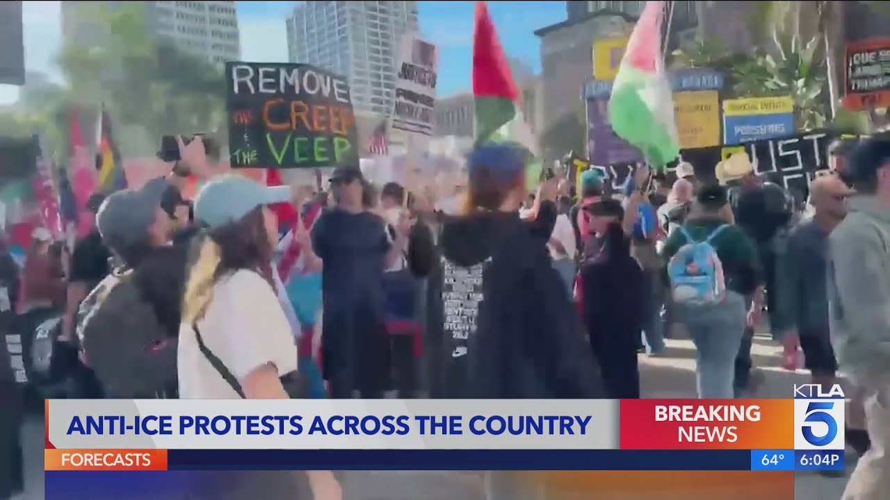 Large crowds gather for anti-ICE protests in downtown L.A.