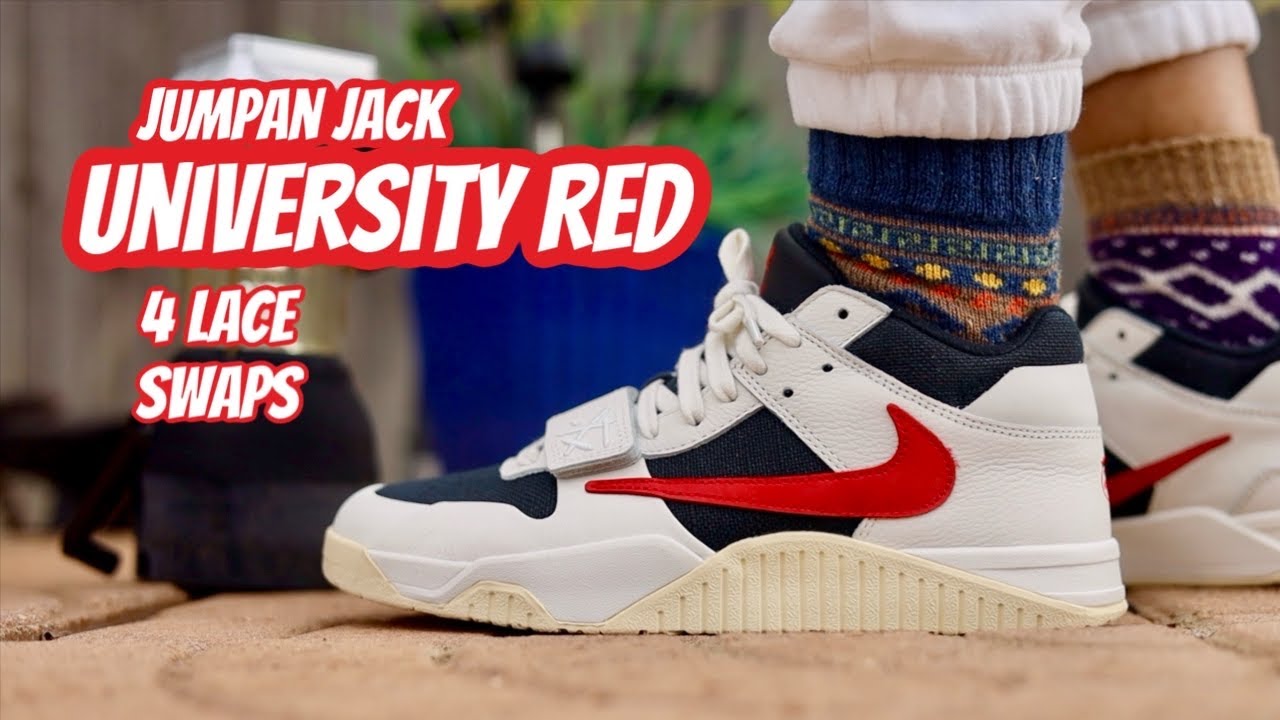 Travis Scott x Jordan Jumpman Jack University Red on foot review (4 lace swaps) Unboxing