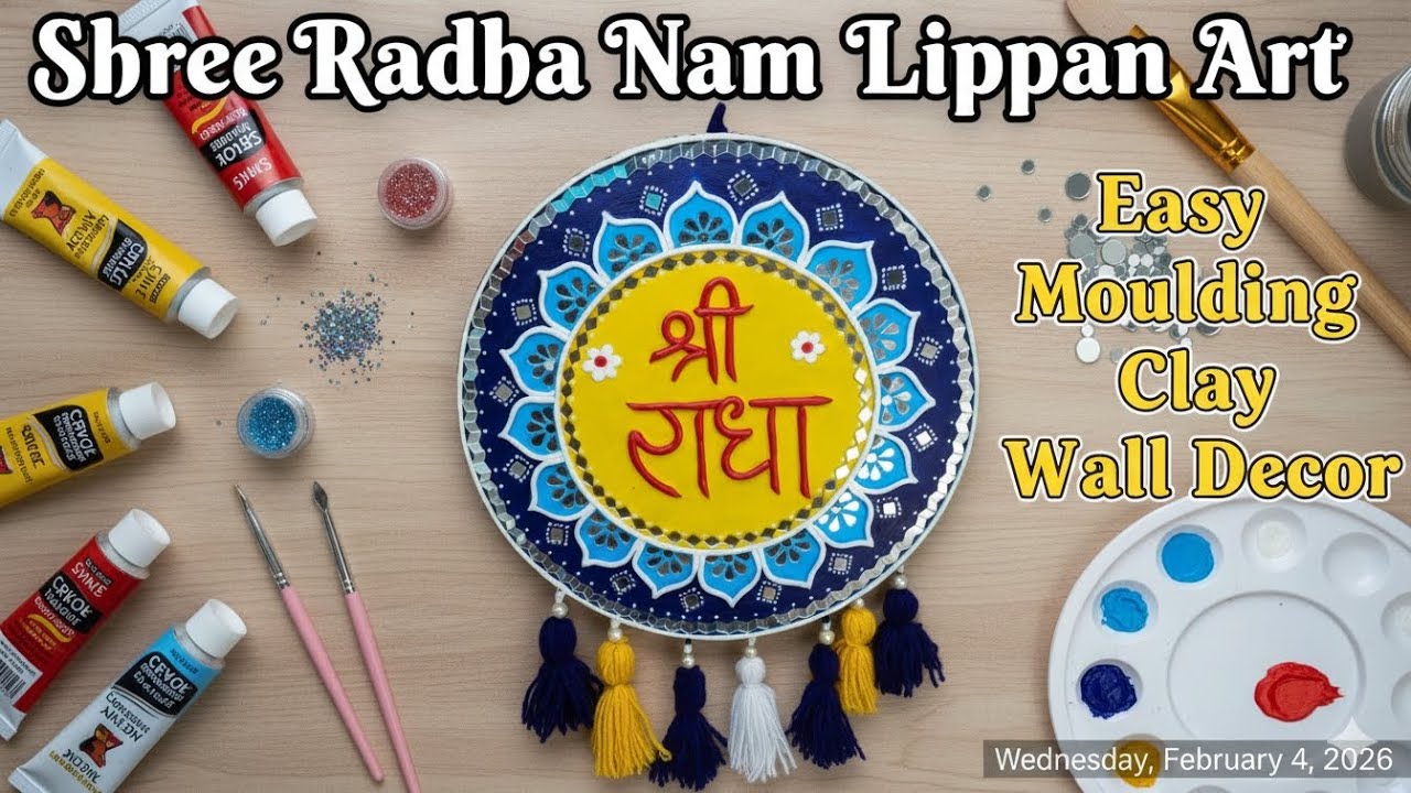 “Shree Radha Naam Lippan Art ✨ Easy Moldit Clay Art | #viral #radhakrishna #bhajan #bhakti #craft 