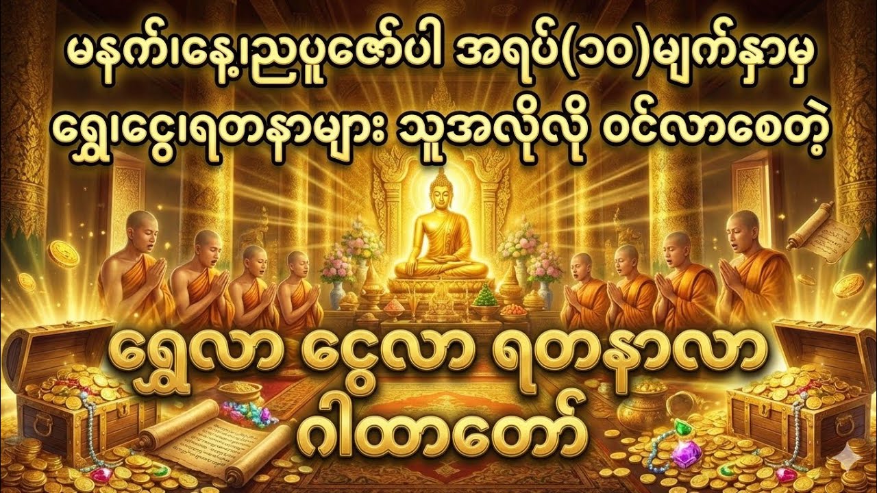 အရပ်(၁၀)မျက်နှာမှ ရွှေ၊ငွေ၊ရတနာများ သူအလိုလိုဝင်လာစေတဲ့ ရွှေလာ ငွေလာ ရတနာလာ ဂါထာတော်