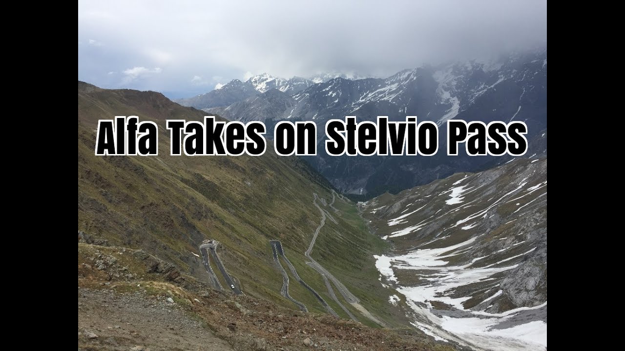 Driving the Alfa Romeo through Stelvio Pass in the Alps