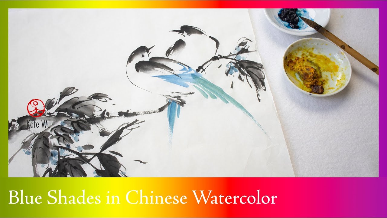 Blue Shades Explained — Painting oriental magpie using Chinese watercolor