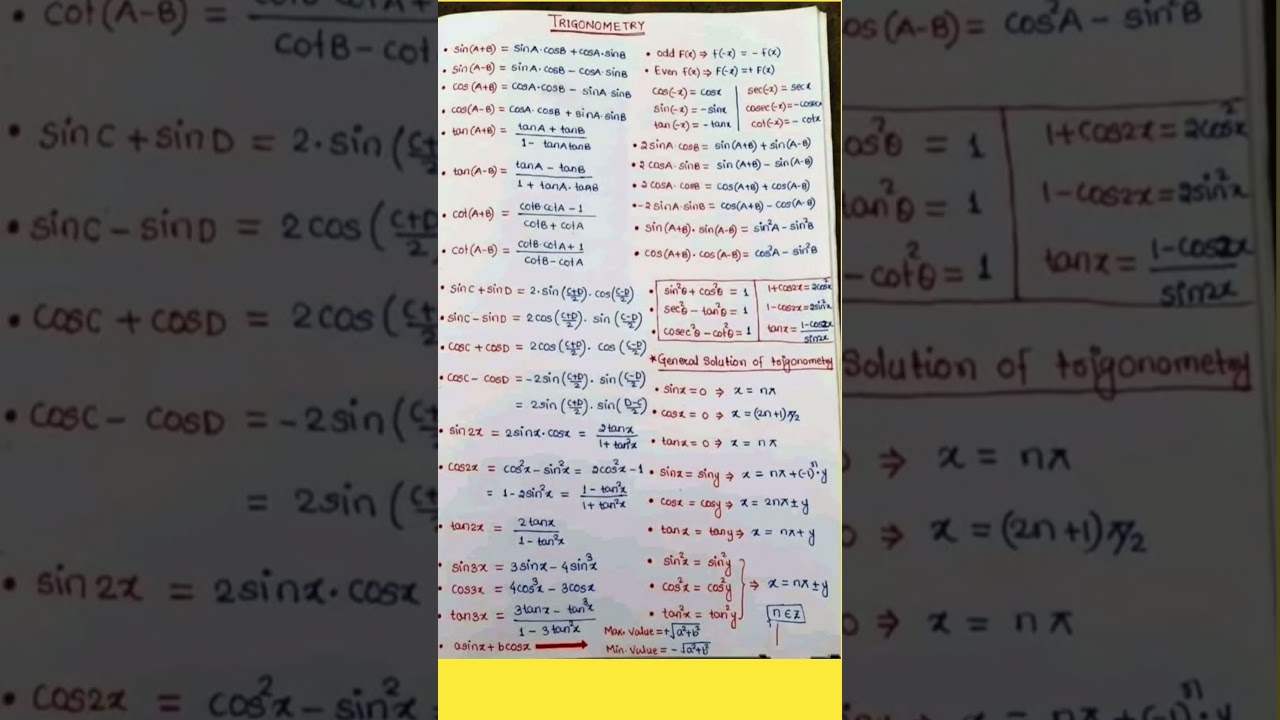Trigonometry all formula class 10th, गणित का सूत्र, formula, maths formula #formula #trignometry